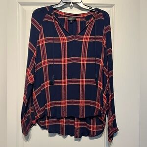 Lucky Brand Blue and Red Long Sleeve Blouse